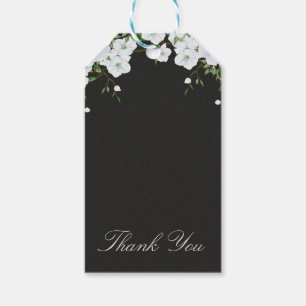 Weiße Rosen Floral und Holzkohlegrau Elegantes Ges Geschenkanhänger