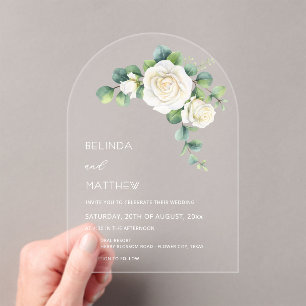 Weiße Rosen Floraler Bogen Klar Acryleinladungen