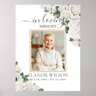 Weiße Rosen Florales Trauer Gedenkbild Foto Poster
