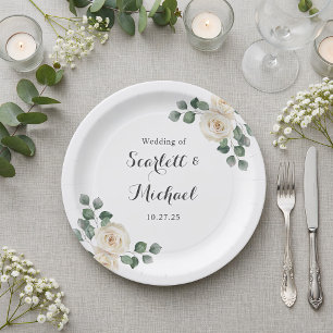 Weiße Rosen Frühlingsfloristik Romantische Hochzei Pappteller
