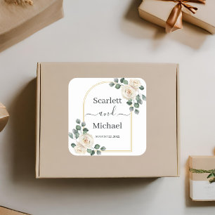 Weiße Rosen Frühlingsfloristik Romantische Hochzei Quadratischer Aufkleber