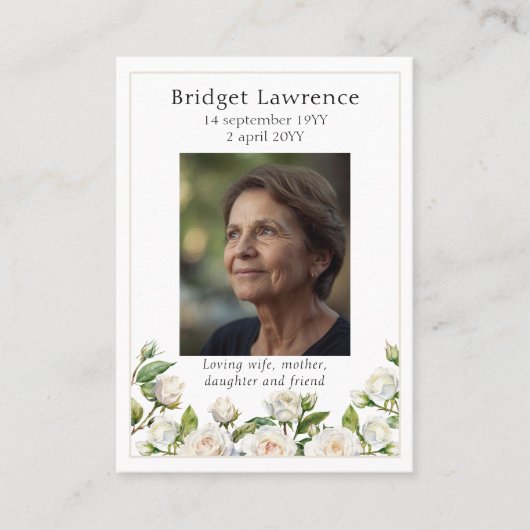 Weiße Rosen Gedenkfotos Psalm 23 Gebetskarte Visitenkarte (Vorderseite)
