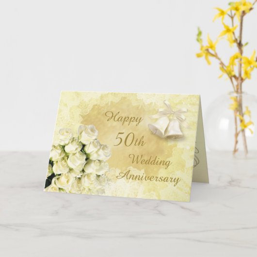 Weiße Rosen, Glocken 50. Karte (Gelbe Blume)