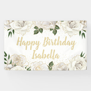 Weiße Rosen Gold Glitter Alles Gute zum Geburtstag Banner