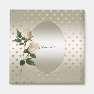 Weiße Rosen Gold Herzen Magnet