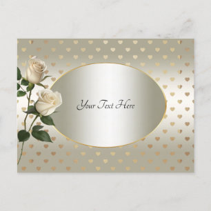 Weiße Rosen Gold Herzen Postkarte