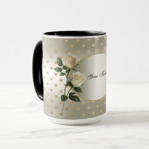 Weiße Rosen Gold Herzen Tasse