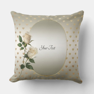 Weiße Rosen Gold Herzen Wurf Kissen