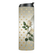 Weiße Rosen Gold Herzklopfen florale Wärmeleiter Thermosbecher (Nach links gedreht)