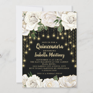 Weiße Rosen Gold Lichterkette Stern Quinceañera Einladung