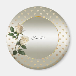 Weiße Rosen Goldene Herzen Magnet