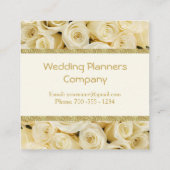 Weiße Rosen, Goldgrenzehochzeitsplaner Quadratische Visitenkarte (Rückseite)