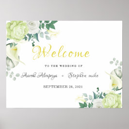 Weiße Rosen Grün und Weiße Blumen Begrüßungszeiche Poster