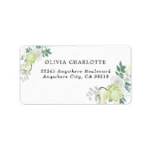 Weiße Rosen Grün und Weiße Blüten Adressaufkleber (Vorne)