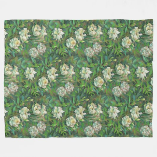 "Weiße Rosen, grüne Blätter", wunderschöne Blume Fleecedecke (Vorderseite (Horizontal))