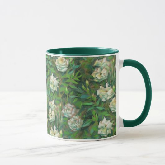 "Weiße Rosen, grüne Blätter", wunderschöne Blume Tasse (Rechts)
