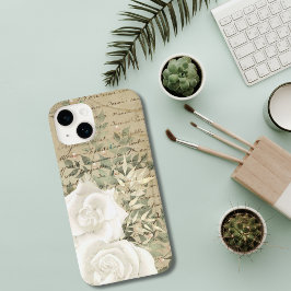 Weiße Rosen Grüne Botanische Vintage Schrift Case-Mate iPhone Hülle