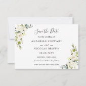 Weiße Rosen Grüne Hochzeit speichern das Datum (Rückseite)