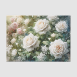 Weiße Rosen Grüner Moos Impressionistische Decoupa Seidenpapier