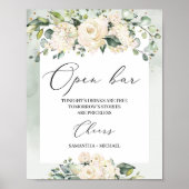 Weiße Rosen, Grünpflanzen boho Poster (Vorne)