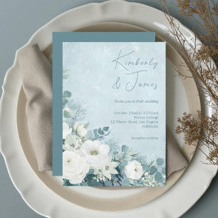 Weiße Rosen Hellebores Silber Eukalyptus Hochzeit Einladung