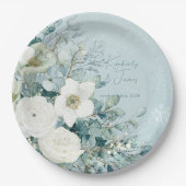 Weiße Rosen Hellebores Silber Eukalyptus Hochzeit Pappteller (Vorderseite)