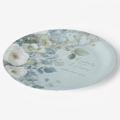 Weiße Rosen Hellebores Silber Eukalyptus Hochzeit Pappteller (Schrägansicht)