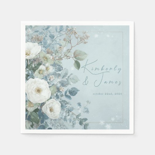 Weiße Rosen Hellebores Silber Eukalyptus Hochzeit Serviette (Vorderseite)