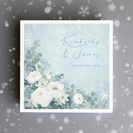 Weiße Rosen Hellebores Silber Eukalyptus Hochzeit Serviette