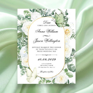 Weiße Rosen Hochzeit Blumen Einladung