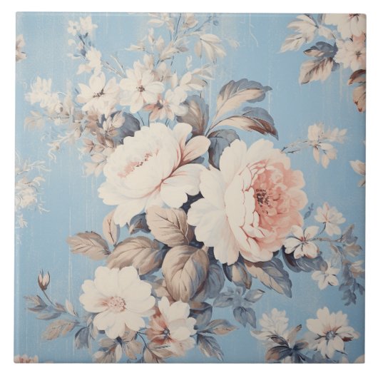 Weiße Rosen im rustikal-blauen Hintergrund Fliese (Vorderseite)