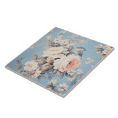 Weiße Rosen im rustikal-blauen Hintergrund Fliese (Seite)