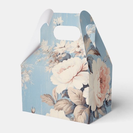 Weiße Rosen im rustikal-blauen Hintergrund Geschenkschachtel (Vorderseite)