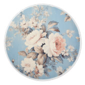 Weiße Rosen im rustikal-blauen Hintergrund Keramikknauf (Vorderseite)