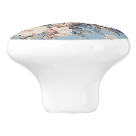 Weiße Rosen im rustikal-blauen Hintergrund Keramikknauf (Seitenansicht)