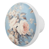 Weiße Rosen im rustikal-blauen Hintergrund Keramikknauf (Rechts)
