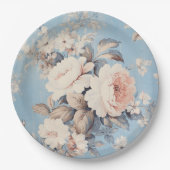 Weiße Rosen im rustikal-blauen Hintergrund Pappteller (Vorderseite)