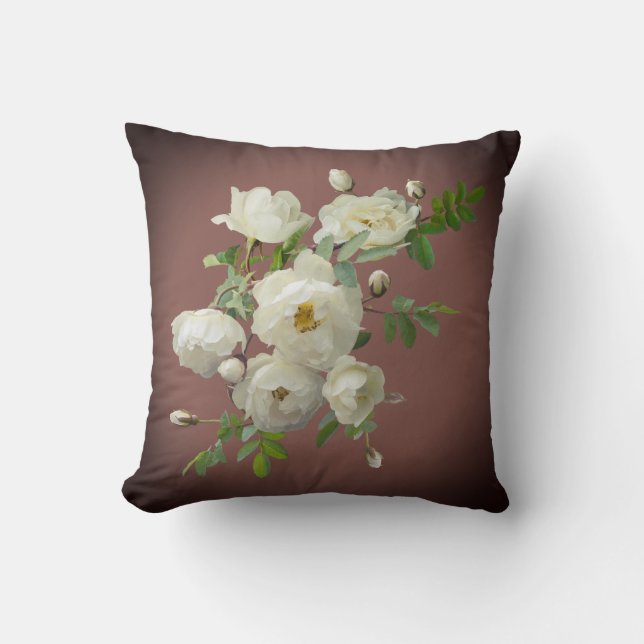 Weiße Rosen in dunkelrot Kissen (Vorderseite)
