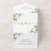 Weiße Rosen in einer Hochzeitsreise All In One Einladung (Außenbereich)