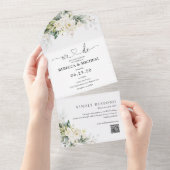 Weiße Rosen in einer Hochzeitsreise All In One Einladung (Abreißen)