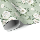 Weiße Rosen in hellgrün Geschenkpapier (Rolleneckpunkt)