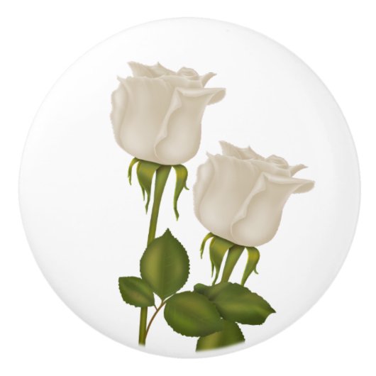 Weiße Rosen Keramikknauf (Vorderseite)