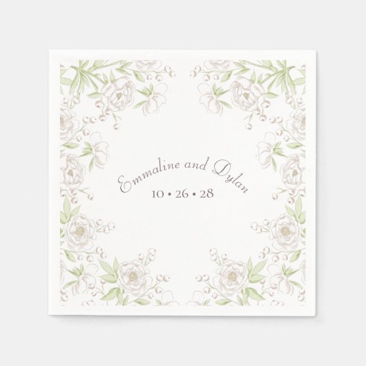 Weiße Rosen-Klassiker-Hochzeit Serviette (Vorderseite)