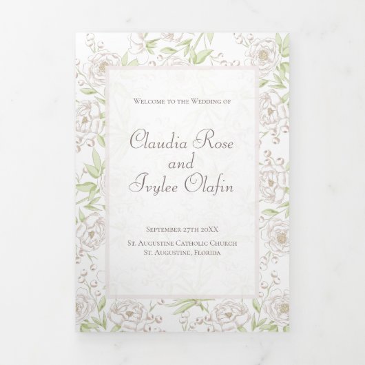 Weiße Rosen-Klassiker Hochzeitsprogramme Dreifach-gefaltete Programmkarte (Cover)