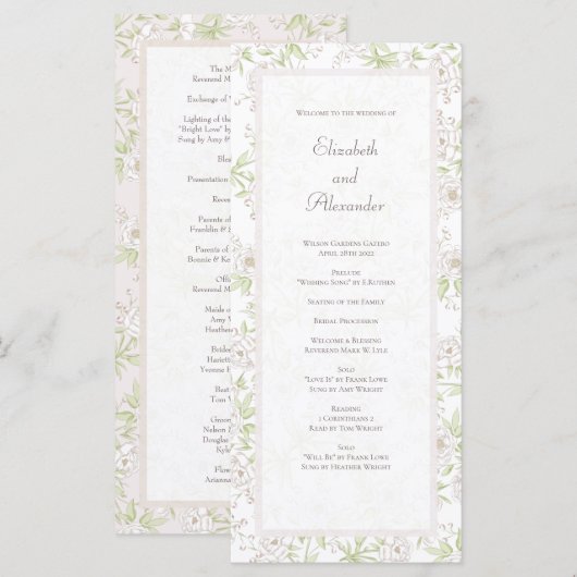 Weiße Rosen-Klassiker Hochzeitsprogramme Menükarte (Vorne/Hinten)