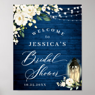 Weiße Rosen Laterne Blau Holz Junggesellinnenabsch Poster