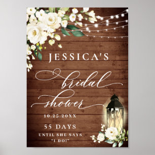 Weiße Rosen Laterne Rustikales Brautparty Poster