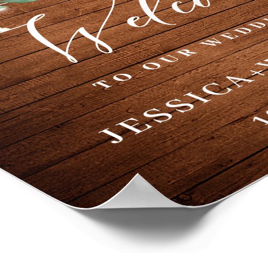 Weiße Rosen Lattern Rustikales Holz Begrüßung Hoch Poster (Ecke)