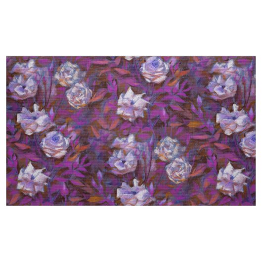 "Weiße Rosen, lila Blätter", Blumendesign Stoff (Fat Quarter (45,7 x 55,9 cm))