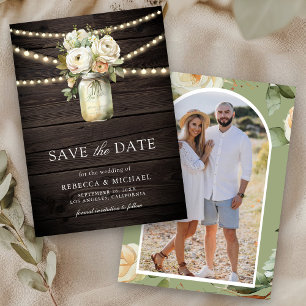 Weiße Rosen Mason Glas Foto Holz Hochzeit Save The Date